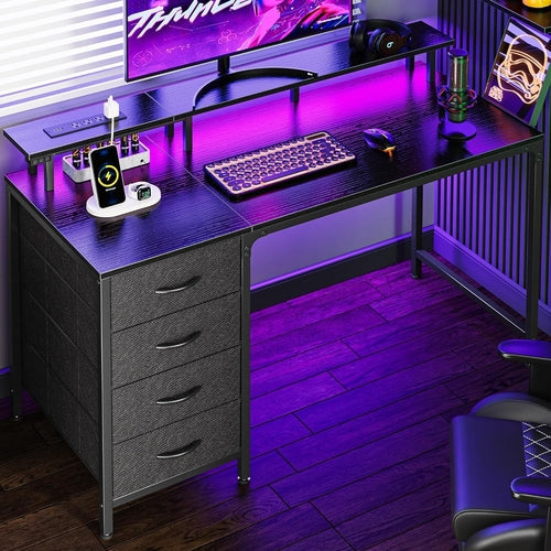 47 Inch Gaming Desk With LED Lights For Home Office