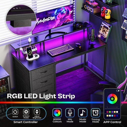 47 Inch Gaming Desk With LED Lights For Home Office