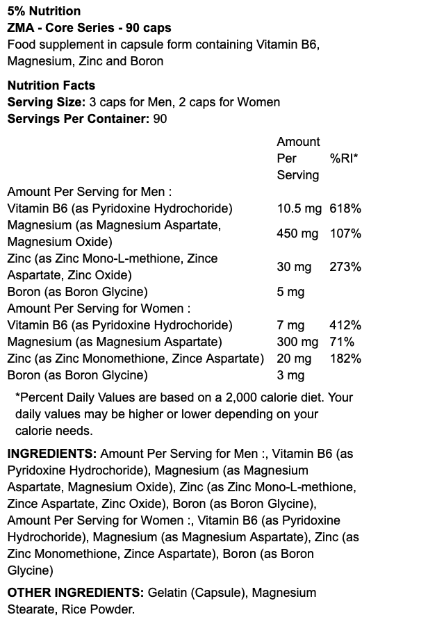5% Nutrition ZMA Core Series 90 Caps