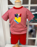 Let your little one shine on the first day of school in the Crayon Box Boys Short Set by Cape Point Clothing Co.! The vibrant red striped tee with a playful crayon box appliqué sparks creativity, while soft, red, comfy shorts keep him ready for every adventure. Ready to inspire confidence and fun all day long!