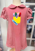 Ready to brighten her first day of school? The Crayon Box Dress by Cape Point Clothing Co. bursts with playful charm—vivid red stripes, a colorful crayon box appliqué, and a sweet Peter Pan collar make this dress an unforgettable statement of joy and creativity!