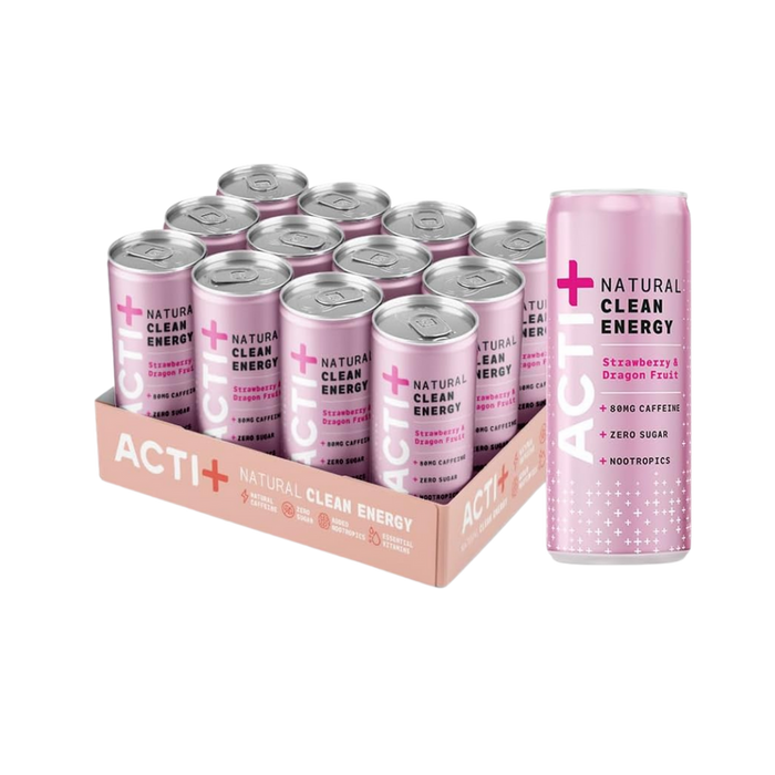 Actiph Acti+ Clean Energy + Nootropics Drink Strawberry & Dragon Fruit 12 x 250ml - Short Dated