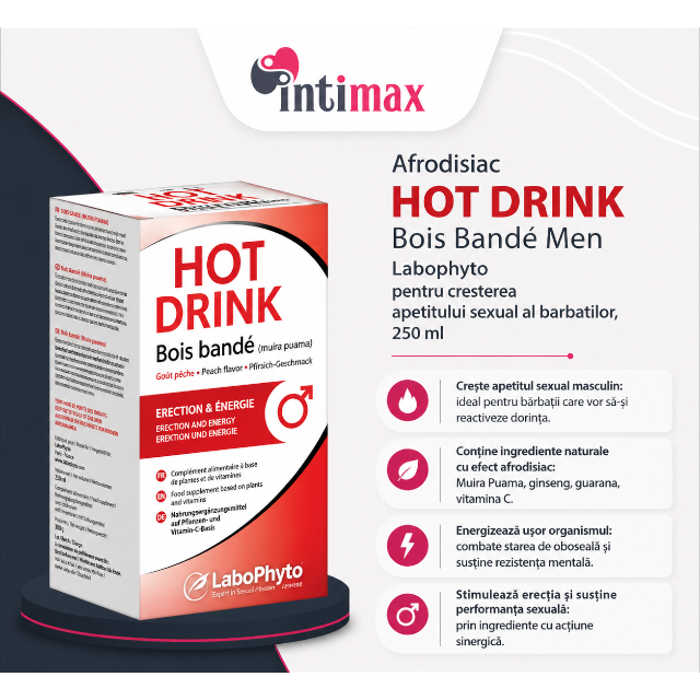 Afrodisiac HOT DRINK Bois Bande Men, Labophyto, pentru creșterea apetitului sexual al barbaților, 250 ml