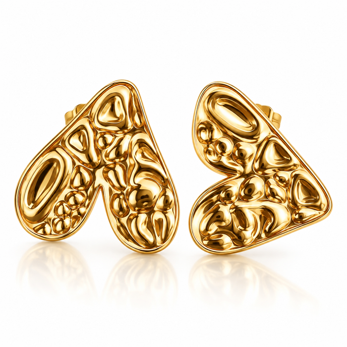 Aretes Corazón Dorados de Acero Inoxidable – Pendientes Elegantes para Mujer