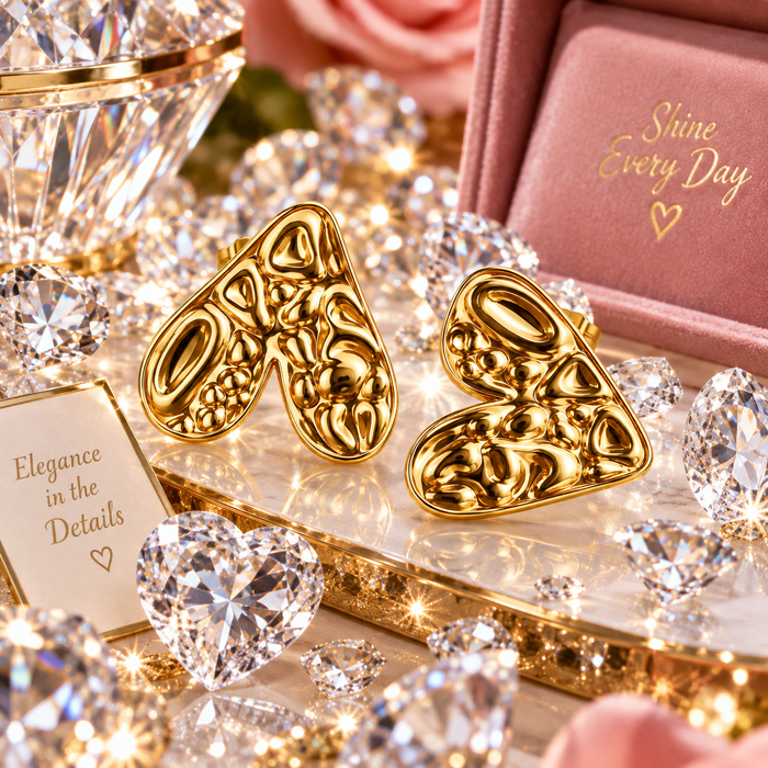 Aretes Corazón Dorados de Acero Inoxidable – Pendientes Elegantes para Mujer