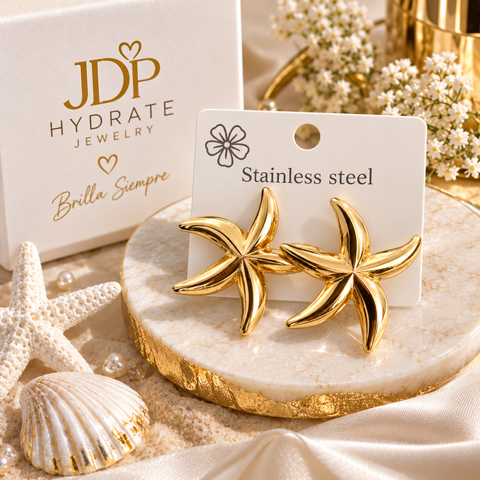 Aretes Estrella de Mar Dorados de Acero Inoxidable