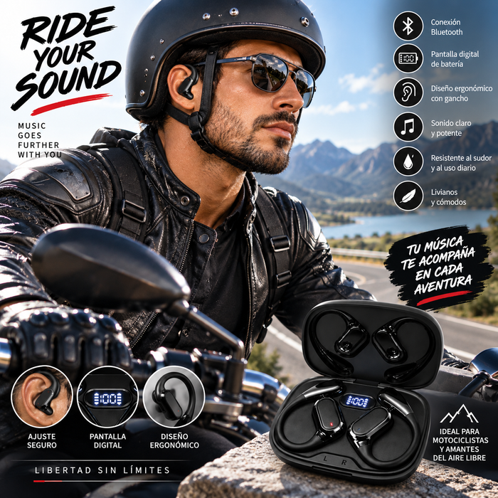 Audífonos Bluetooth Inalámbricos Deportivos con Gancho y Estuche de Carga