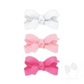 Wee One’s Baby Grosgrain Bows Multipack is the perfect pack to start building her bow wardrobe. Three-knot wrap baby bows in best-selling colors, pearl, millennium, and light orchid. These bows are sure to stay in her hair all day with Wee One’s patented WeeStay™ non-slip hair clip.