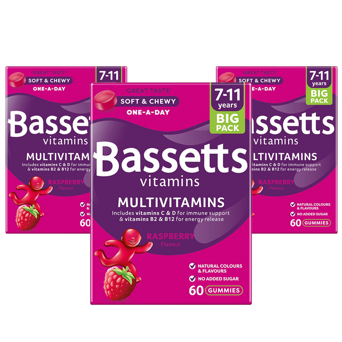 Bassetts Multivitamins 7-11 Years Raspberry 3 x 60 Gummies (3 Pack) - Out of Date
