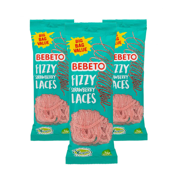 Bebeto Fizzy Strawberry Laces 12 x 220g (case) - Out of Date