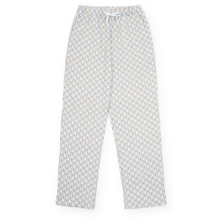 The Beckett Boys' Hangout Pant in Nutcracker Stripe by Lila &amp; Hayes offers comfort with a convenient drawstring waistband. Crafted from 100% Peruvian cotton, these pants are soft and durable. These pants make the perfect holiday loungewear!