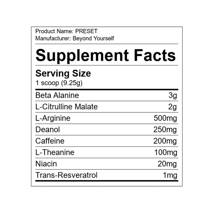 Beyond Yourself PreSET Pre Workout 277.5g - Out of Date
