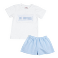 Celebrate his new title in style with our Big Brother Short Set. Crafted from a soft woven cotton blend, this classic set features a collared top with “Big Brother” hand smocking paired with coordinating blue gingham shorts for an effortlessly polished look. Comfortable enough for play while still picture-perfect, it’s ideal for family gatherings, sibling announcements, and special moments with the newest addition. Timeless, versatile, and made for memory-making.