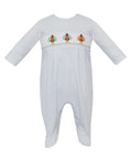 Petit Bebe’s Blue Knit Striped Turkey Smocked Long Romper brings warmth and charm to every Thanksgiving moment. Crafted with cozy knit fabric and delicate turkey smocking, it wraps your little one in comfort and festive spirit, whether with footies for infants or an easy fit for older babies!

Footie - 3m, 6m

Footless Romper - 9m, 12m, 18m, 24m