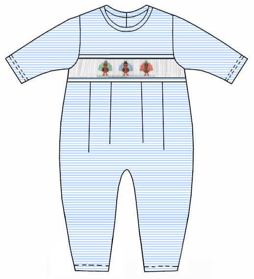 Petit Bebe’s Blue Knit Striped Turkey Smocked Long Romper brings warmth and charm to every Thanksgiving moment. Crafted with cozy knit fabric and delicate turkey smocking, it wraps your little one in comfort and festive spirit, whether with footies for infants or an easy fit for older babies!

Footie - 3m, 6m

Footless Romper - 9m, 12m, 18m, 24m