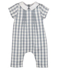 Dress your little one in timeless charm with the Blue Willow Check Boy Longall by Sophie and Lucas. Its soft blue and white checks, paired with a crisp white Peter Pan collar, create an enchanting look ideal for special moments and memorable portraits. Perfect for cherishing those early days!