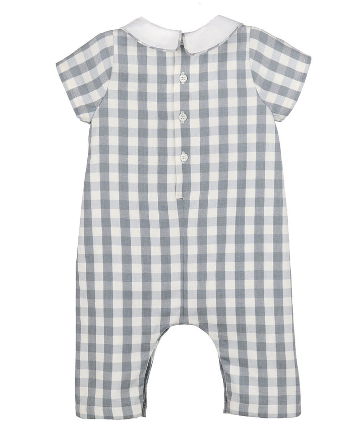 Dress your little one in timeless charm with the Blue Willow Check Boy Longall by Sophie and Lucas. Its soft blue and white checks, paired with a crisp white Peter Pan collar, create an enchanting look ideal for special moments and memorable portraits. Perfect for cherishing those early days!