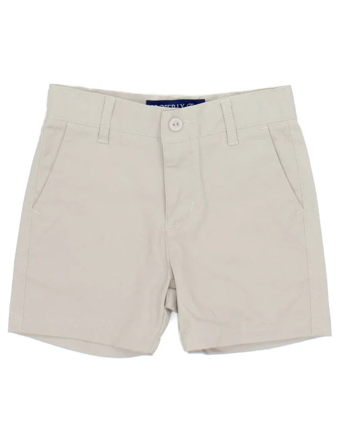 The Boys Khaki Patriot Short by Properly Tied offers a clean, tailored look perfect for any day of the week. Featuring a button-zip front, belt loops, and two side pockets, this short offers a polished look that pairs well with any polo or tee shirt for a complete outfit.