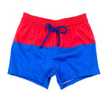 Celebrate your little one's love for their country with Boy's Patriotic James Swim Shorts from James &amp; Lottie. These classic blue and red block design swim shorts are perfect for showing off their patriotism in style this summer. Get ready for some fun in the sun with this stylish swimsuit!
