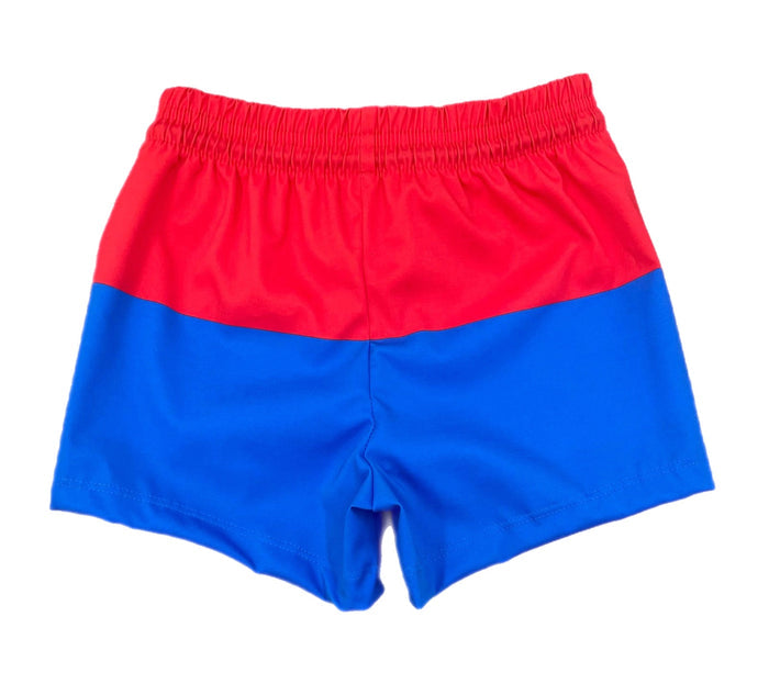 Celebrate your little one's love for their country with Boy's Patriotic James Swim Shorts from James &amp; Lottie. These classic blue and red block design swim shorts are perfect for showing off their patriotism in style this summer. Get ready for some fun in the sun with this stylish swimsuit!