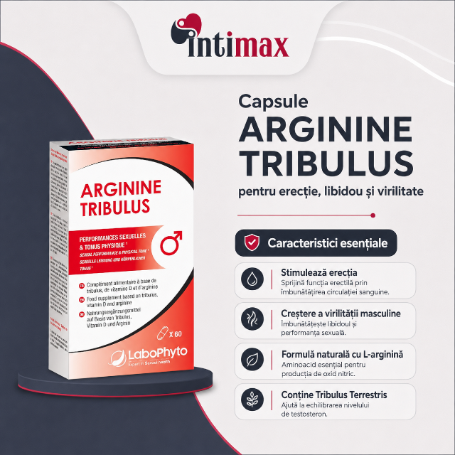 Capsule ARGININE TRIBULUS, Labophyto, pentru erecție, libidou și virilitate, 60 capsule