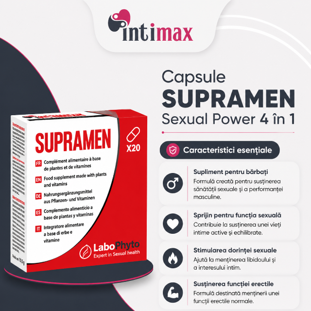Capsule SUPRAMEN Sexual Power 4 în 1, Labophyto, potență, erecție, întârziere ejaculare, libido, 20 capsule