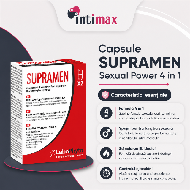 Capsule SUPRAMEN Sexual Power 4 in 1, Labophyto, potență, erecție, întârziere ejaculare, libido, 2 capsule