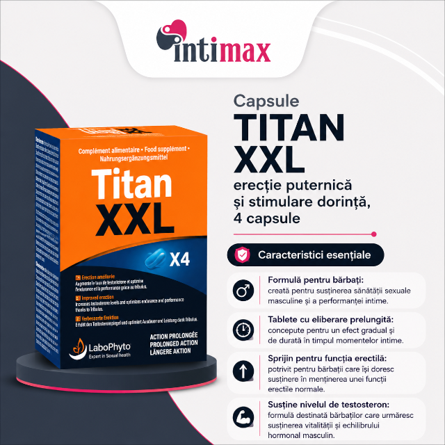 Capsule TITAN XXL, Labophyto, erecție puternică și stimulare dorintă, 4 capsule