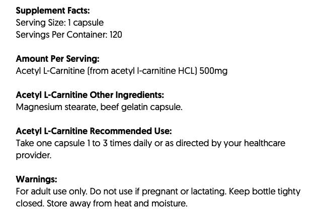 Carlson Labs Acetyl L-Carnitine 500mg 120 Caps