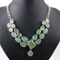 Chalcedony And Prehnite German Silver Necklace Natural Gemstone