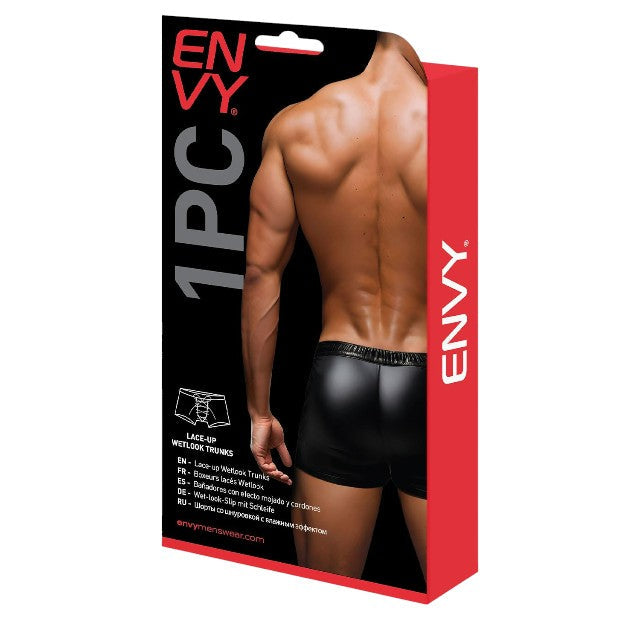 Chilot sexy Envy - LaceUp Wetlook Trunks, negru/rosu, S/M