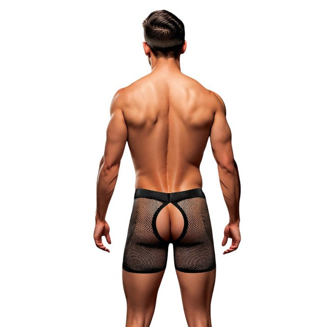 Chilot sexy Envy - Snap Down Mesh Boxer Brief, negru/roșu, S/M