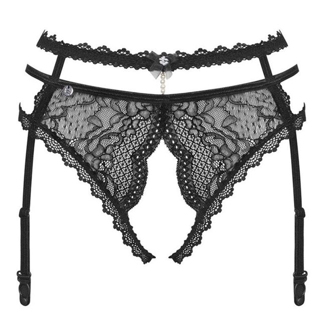 Chilot sexy Obsessive - Pearl Love Garter Belt, negru XS/S