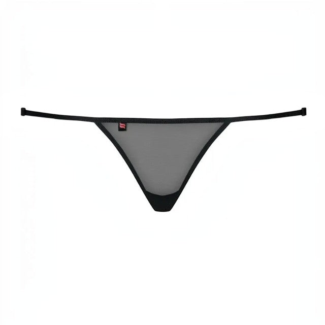 Chilot tanga sexy OBSESSIVE Luiza, model cu plasă și design floral din dantelă, material elastic, mărime S/M, negru