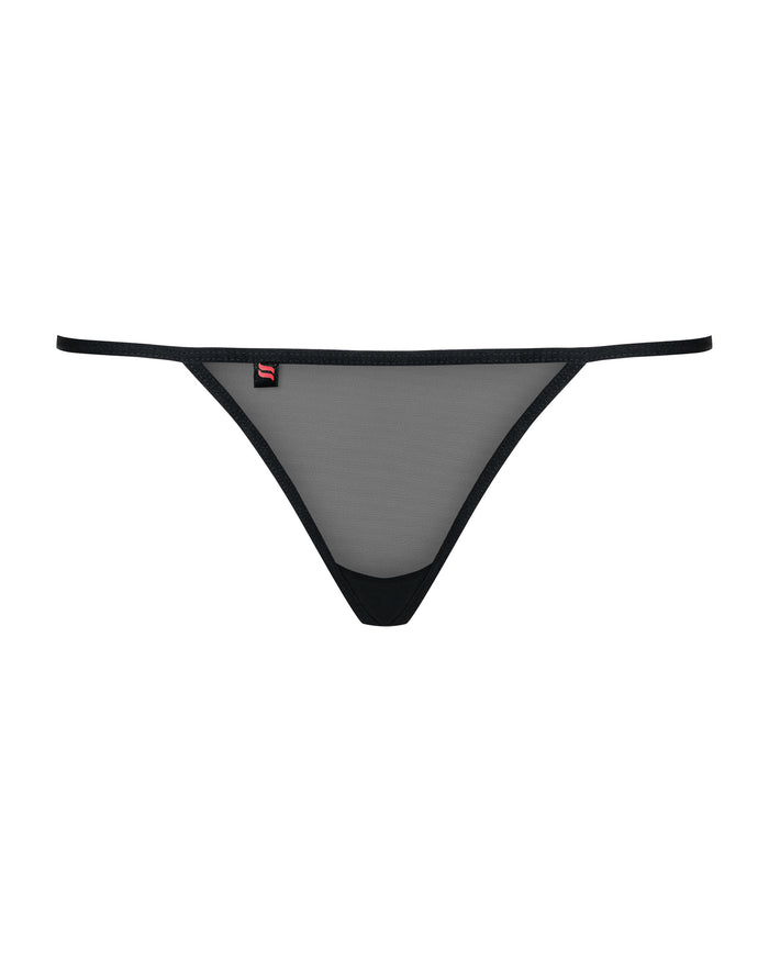 Chilot tanga sexy OBSESSIVE Luiza, model cu plasă și design floral din dantelă, material elastic, mărime S/M, negru