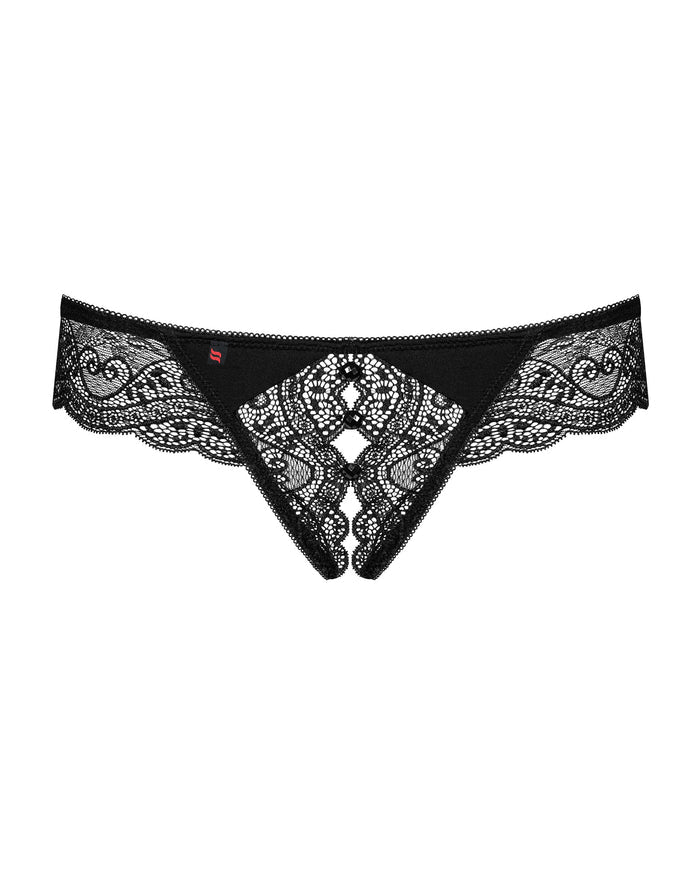 Chilot tanga sexy Obsessive Miamor Crotchless Thong, S/M, negru
