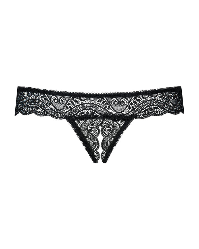 Chilot tanga sexy Obsessive Miamor Crotchless Thong, S/M, negru