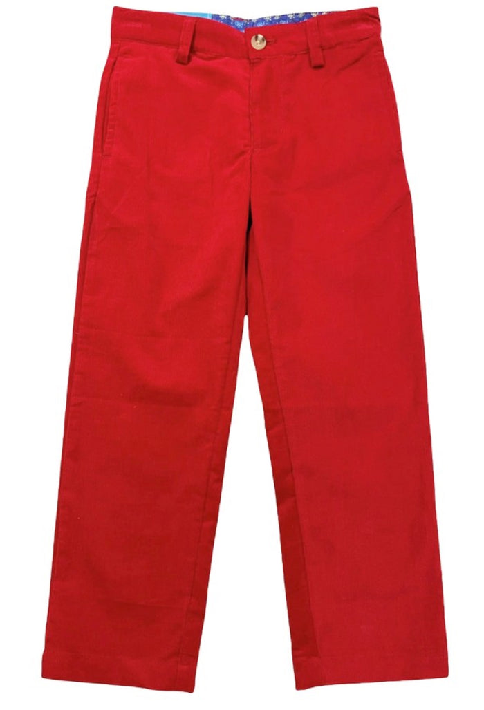 Bailey Boys Christmas Red Cord Pants bring festive warmth and comfort to your little one’s holiday wardrobe. Soft corduroy in vibrant red captures the Christmas spirit, with an elastic waist for toddlers and button-up style for older boys—perfect for joyful gatherings and cozy celebrations!

Sizes 4t & 5 - Elastic Waist

Sizes 6,7,8 - Button Up