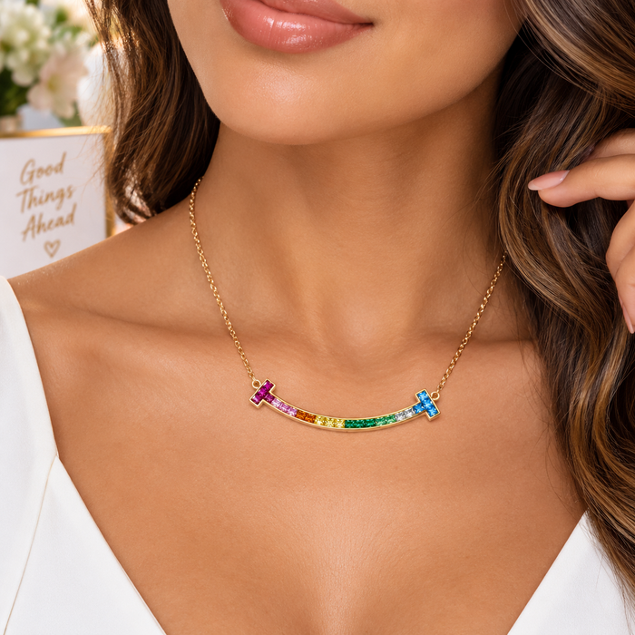Collar Dorado Arcoíris con Cristales Multicolor – Collar Elegante para Mujer