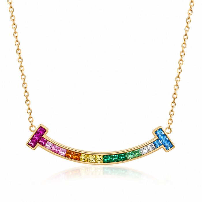 Collar Dorado Arcoíris con Cristales Multicolor – Collar Elegante para Mujer