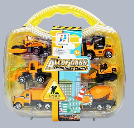 15pc Construction Vehicle Playset. Includes Carry Case, 6 allow dicast Construction vehicles. playmat, 4 street signs, 2 street cones, 1 gas station, 2 trees. Great for on the go fun or to keep at Grandma's house!