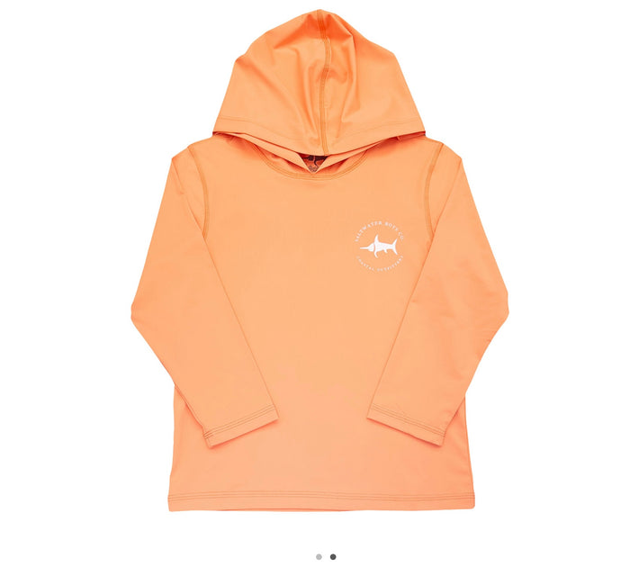 Unleash your child's adventurous spirit with the Coral Tuna Performance Hoodie by Salt Water Boys! This vibrant, coral-colored hoodie, adorned with a playful fish design, is perfect for spring and summer escapades. Designed for toddlers to tweens, it combines style and comfort, making every outdoor activity a joyful experience!