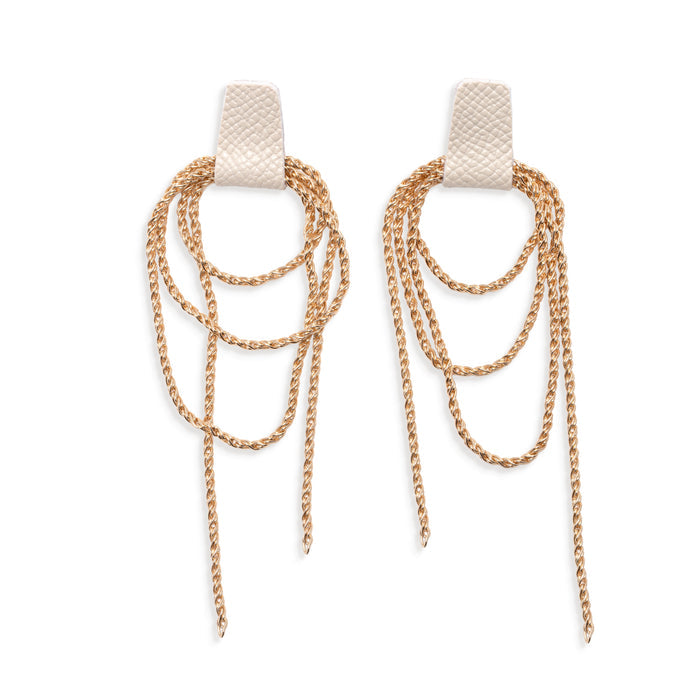 Darla Gold Chain Drop Earring with Cream Leather by Leslie Curtis Jewelry