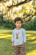 Dress your little explorer in the Deer Pant Set by Trotter Street Kids—a cozy striped tee with an adorable deer appliqué, matched with warm brown pants. Perfect for crisp autumn days, it brings comfort and charm to every outdoor adventure!