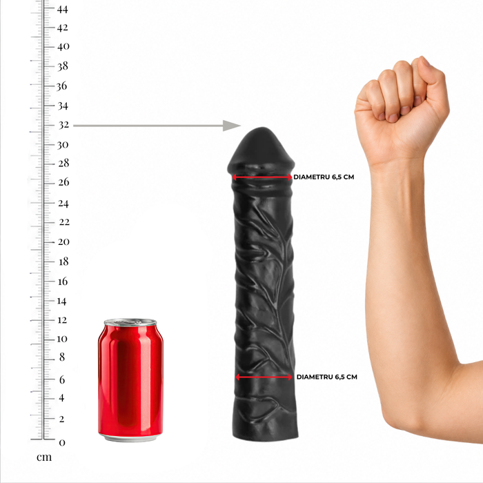 Dildo ALL BLACK - Giant Soft, pentru penetrare tip fisting, negru, 32 cm