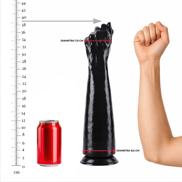 Dildo EXTREME by Hidden Desire FIST FUCKER XXXL, în formă de mână, diametru 8.5 cm, lungime 39 cm, negru