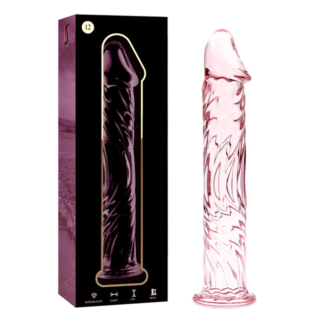 Dildo realist IBIZA Nebula Model 12, din sticlă borosilicată, lungime inserabilă 16 cm, diametru 3.5 cm, roz transparent