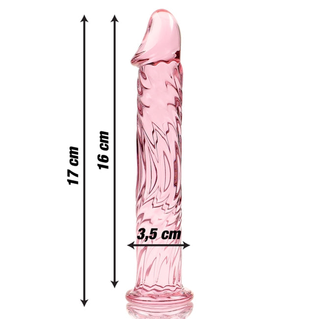 Dildo realist IBIZA Nebula Model 12, din sticlă borosilicată, lungime inserabilă 16 cm, diametru 3.5 cm, roz transparent