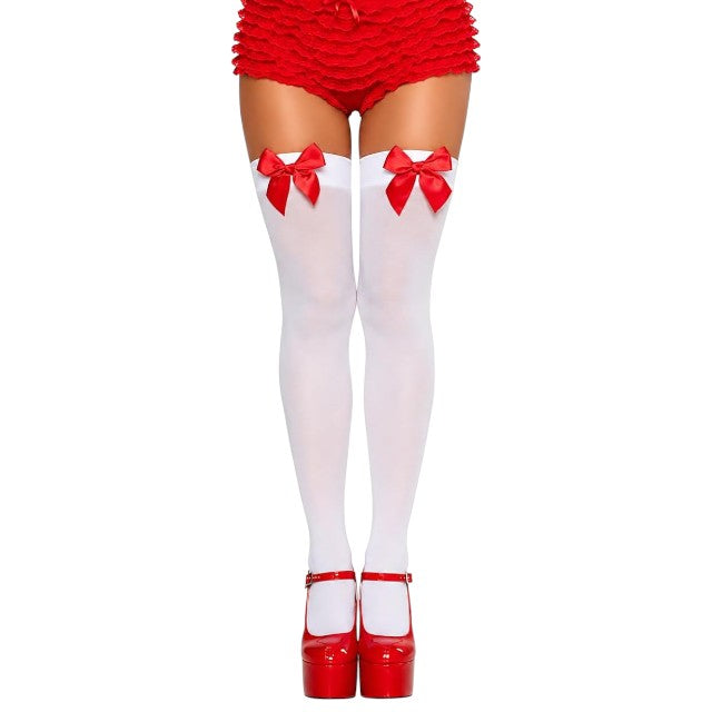 Dresuri sexy Leg Avenue, cu fundiță roșie din satin, mărime universală, culoare alb cu roșu, model 6255