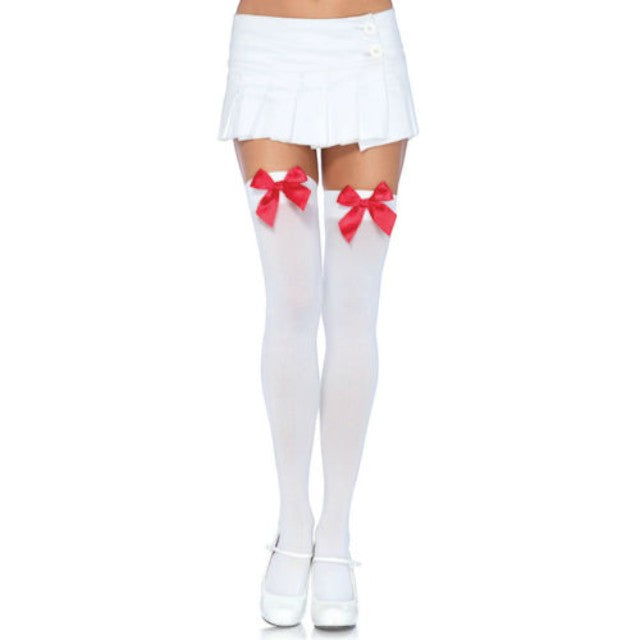 Dresuri sexy Leg Avenue, cu fundiță roșie din satin, mărime universală, culoare alb cu roșu, model 6255